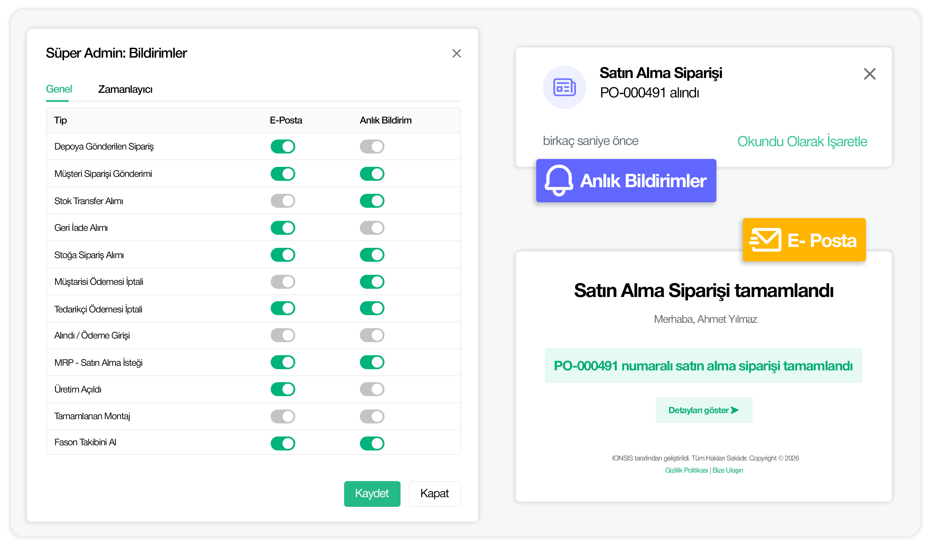 Bildirimler & Departmanlar arası koordinasyon